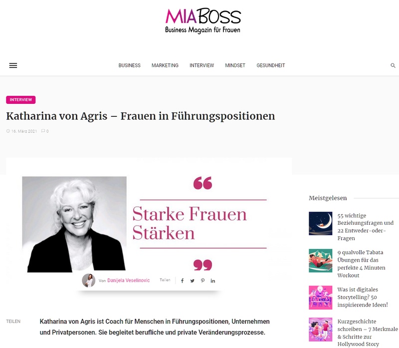 Interview mit Führungskräfte-Coach Katharina von Agris über Frauen in Führungspositionen.
